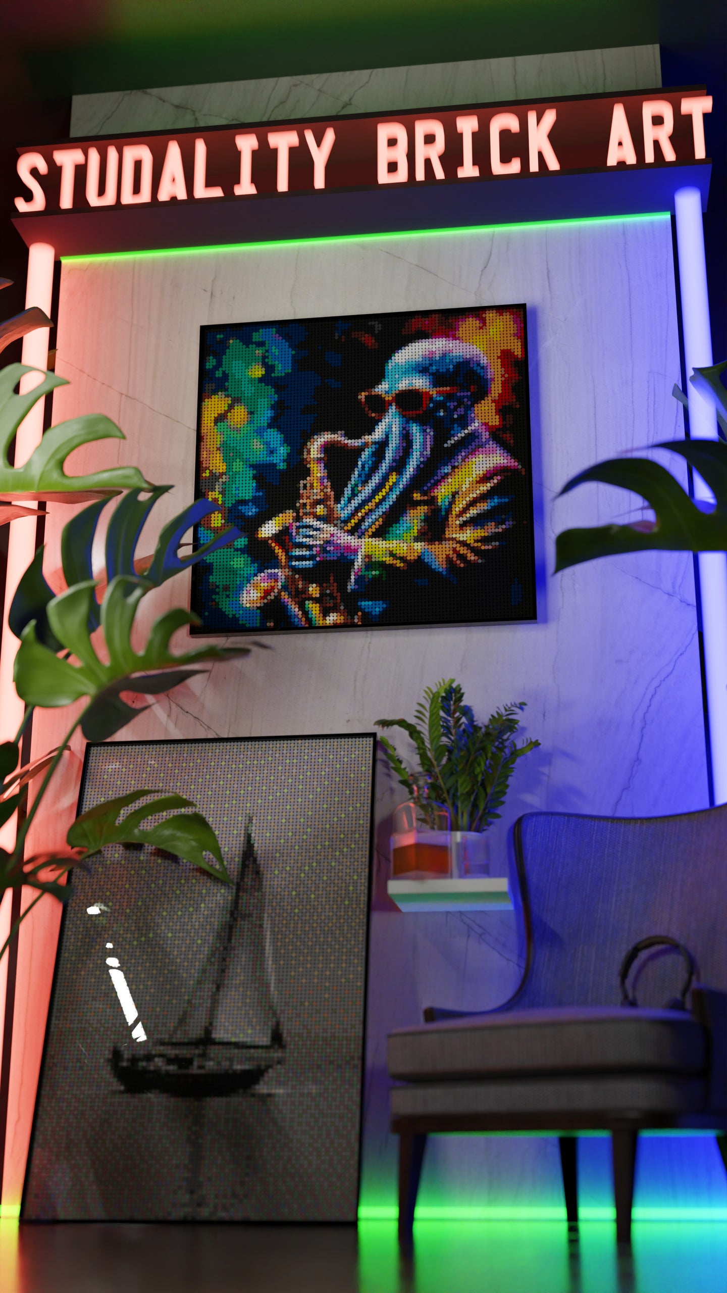 Octavian Harmonics LEGO® Style mosaic wall art made from colorful plastic bricks